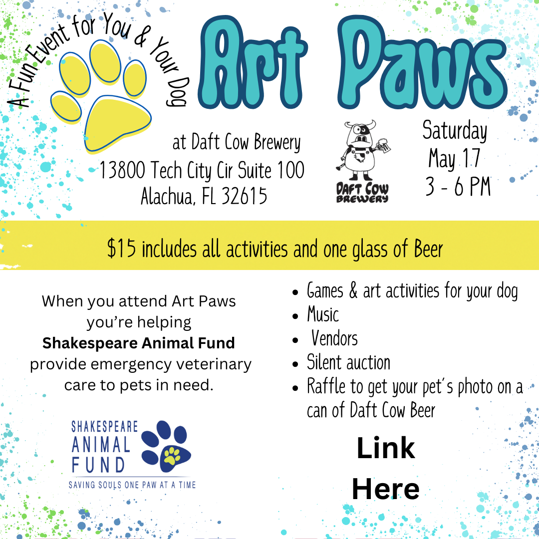 Flyer for Art Paws event at Daft Cow Brewery