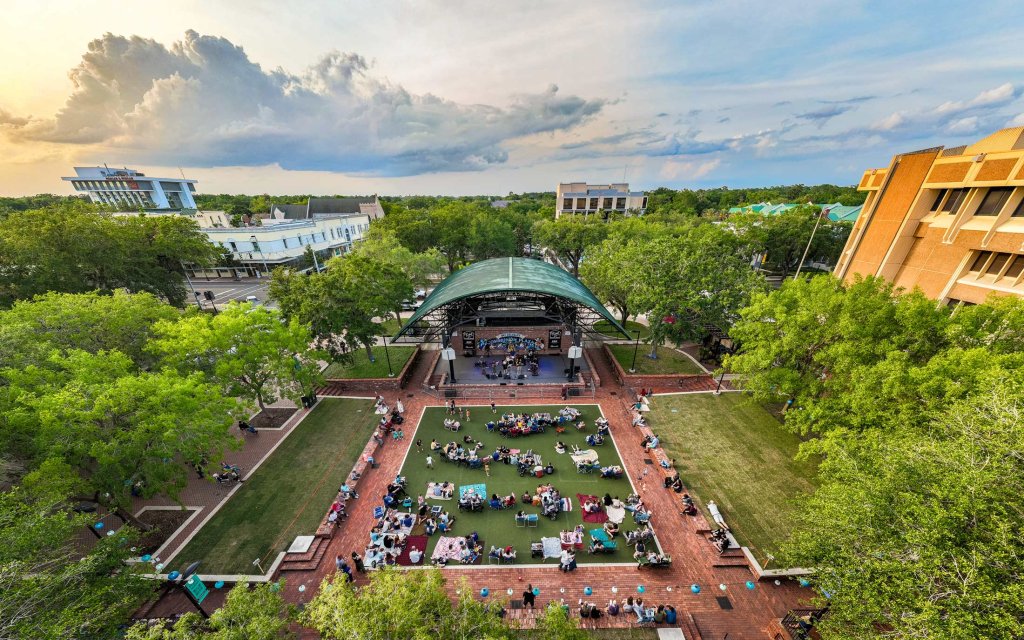 Arial photo of Bo Diddley Plaza