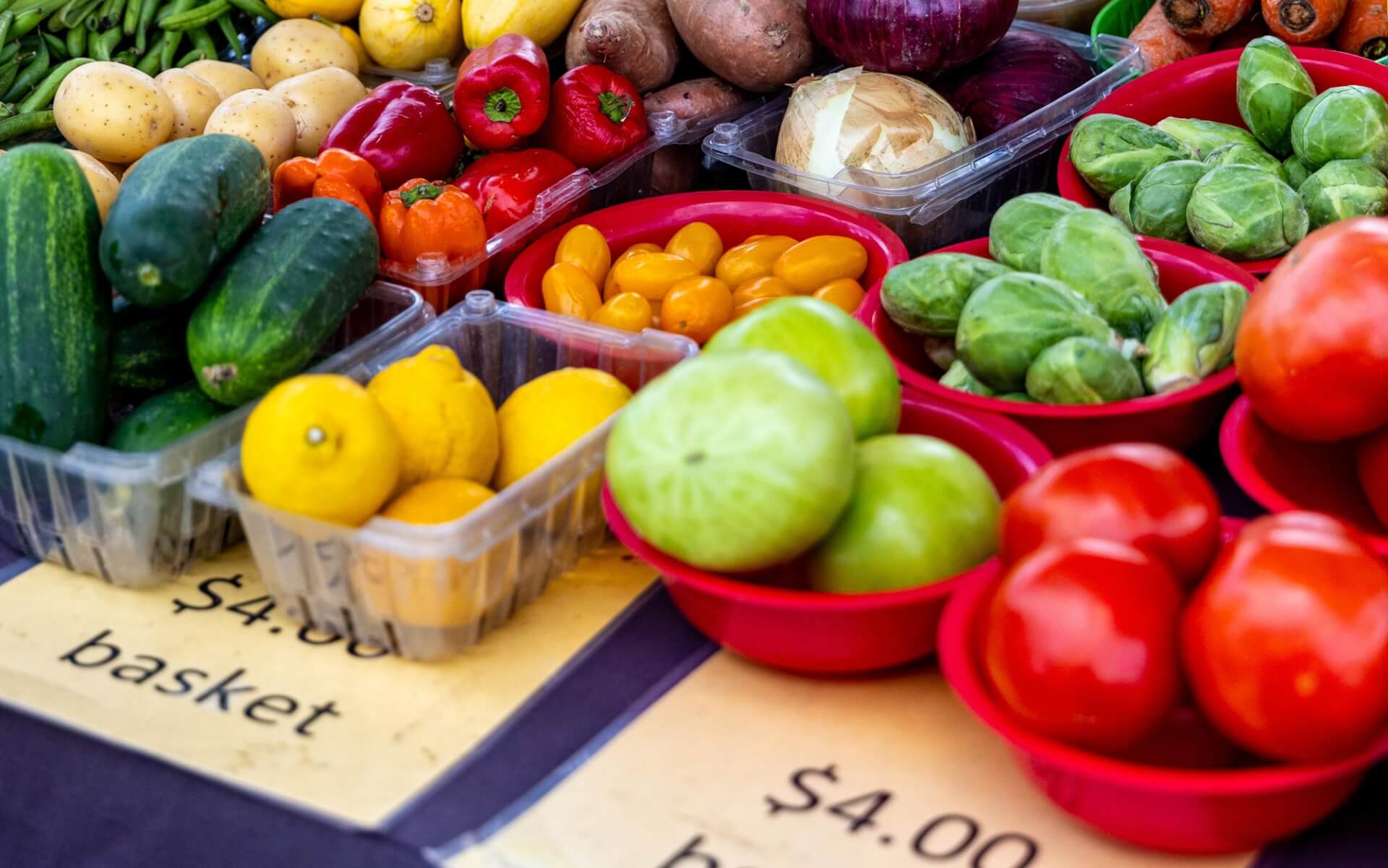 Various vegetables set out for a farmers market