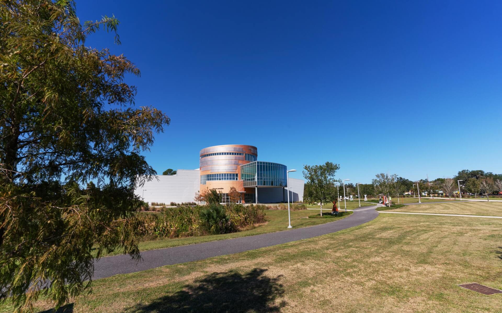 Depot Park path featuring the Cade Museum