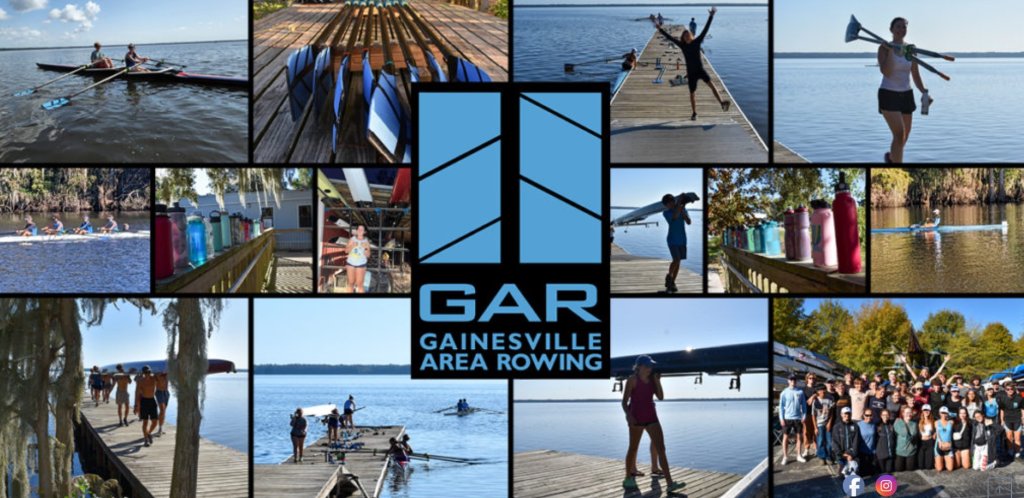 Montage of rowing images with Gainesville Area Rowing logo