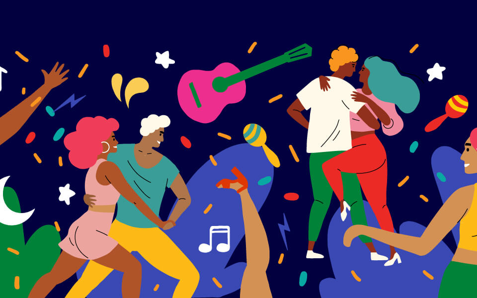 Illustration of people dancing to music