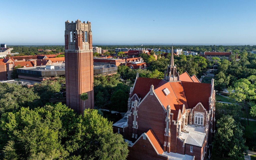 UF Campus ariel shot, bell tower
