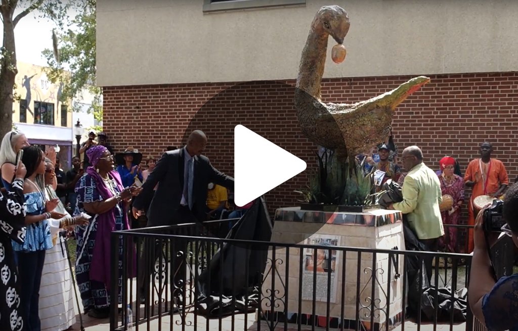 Video thumbnail of the unveiling of the Sankofa statue